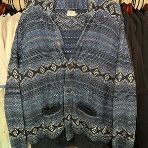 Faherty Men’s Blue Aztec Cardigsn Sweater w/ Shawl Collar Sz L